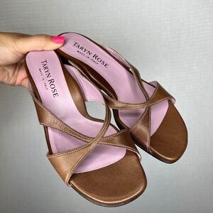Taryn‎ Rose Made in Italy Bronze Metallic Leather Heel Sandals